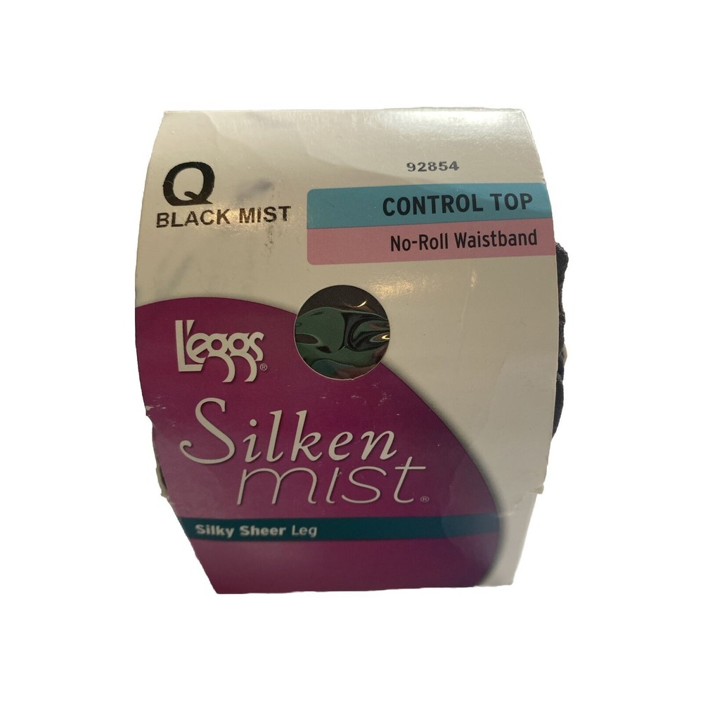 L'eggs Silken Mist Black Control Top Tights Size Q/Large NWT